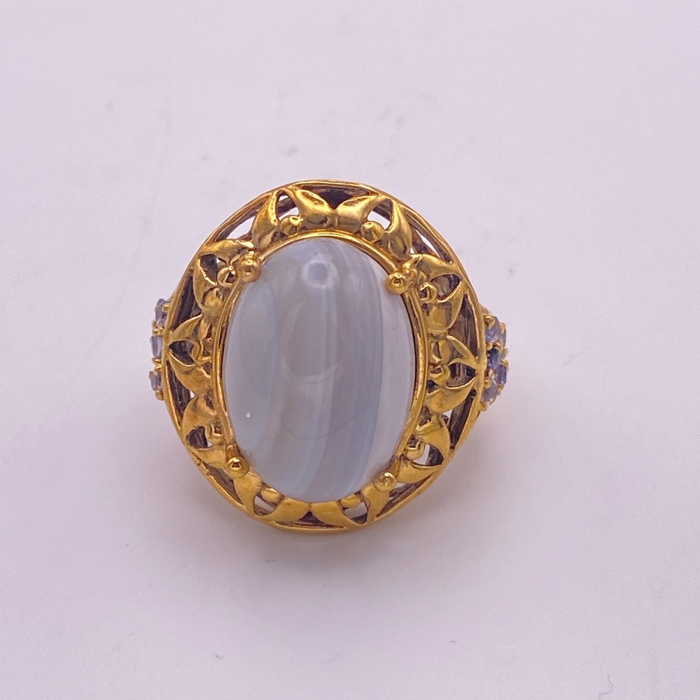Gray Agate and Sapphire Ring; GbD; Sizes 7, 7.75 & 9